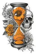a cracked hourglass filled with orange sand and has a skull in it tattoo design idea