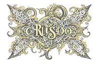 "russo" in Sublime style text on back tattoo tattoo design idea