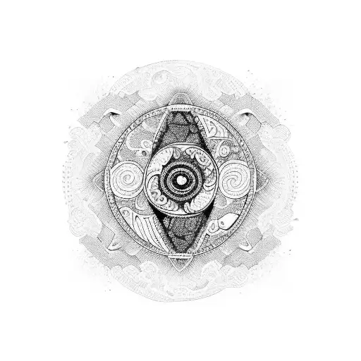 A yin yang symbol with a chameleon pattern in blackwork style tattoo design idea