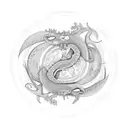 An ouroboros yin yang surrounded by a sketch-style jungle with a hidden chameleon tattoo design idea