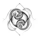 An ouroboros yin yang surrounded by a sketch-style jungle with a hidden chameleon tattoo design idea