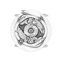 An ouroboros yin yang surrounded by a sketch-style jungle with a hidden chameleon tattoo design idea