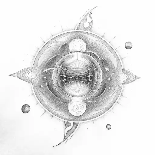 Create a tattoo design inspired by the vastness of the cosmos and the beauty of celestial bodies.  tattoo design idea