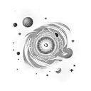 Create a tattoo design inspired by the vastness of the cosmos and the beauty of celestial bodies.  tattoo design idea
