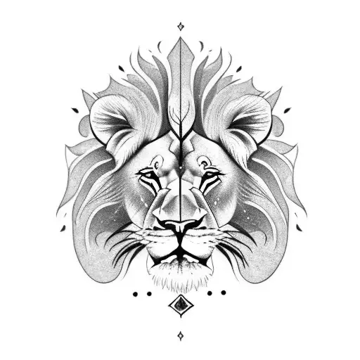 lion with half of its face in a skull that represents betrayal of a loved one and deep pain tattoo design idea