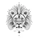lion with half of its face in a skull that represents betrayal of a loved one and deep pain tattoo design idea
