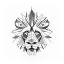lion with half of its face in a skull that represents betrayal of a loved one and deep pain tattoo design idea