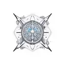 A futuristic tech-inspired design featuring a beach scene with palm trees, starfish, and turtles tattoo design idea