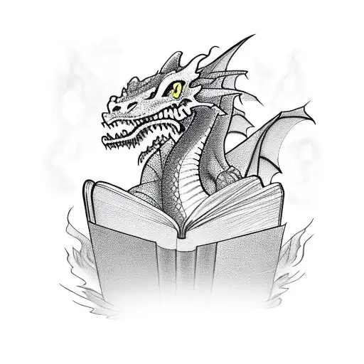 A dragon reading a book tattoo design idea