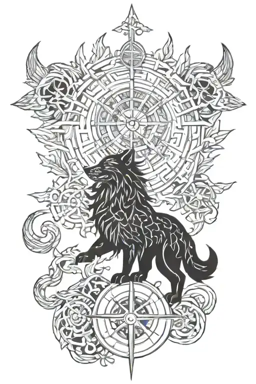 vegvisir, fenrir and jormungander tattoo design idea