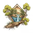 trees, waterfall, grass inside diamond shape tattoo design idea