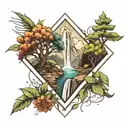 trees, waterfall, grass inside diamond shape tattoo design idea