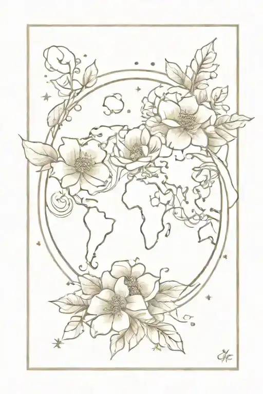 planet earth with flowers tattoo design idea