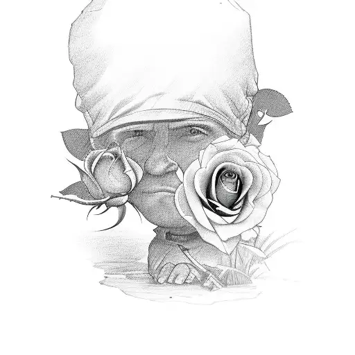 memory of dad, roses, hunting, fishing tattoo design idea