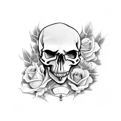 memory of dad, skull, roses, hunting, fishing tattoo design idea