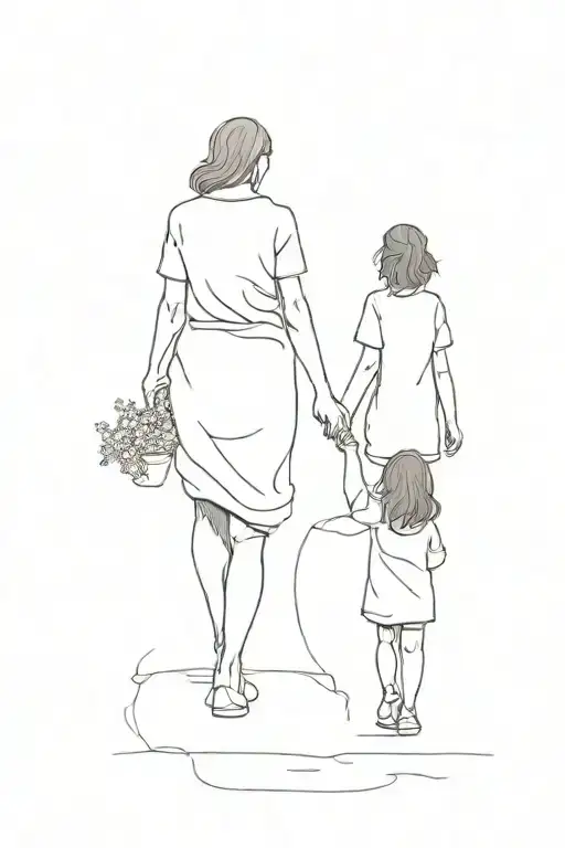 grandmother and granddaughter walking away  tattoo design idea