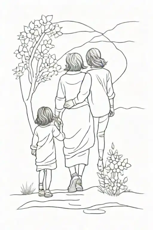 grandmother and granddaughter walking away memorial  tattoo design idea