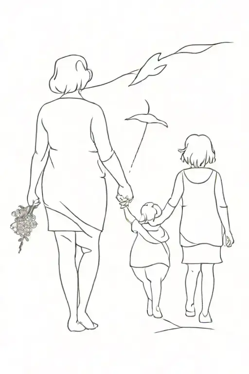 grandmother and granddaughter walking away memorial  tattoo design idea