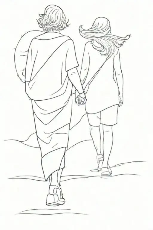 grandmother and granddaughter walking away tattoo design idea