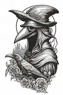 plague doctor with a big crow and a half moon tattoo design idea