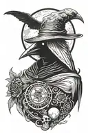 plague doctor with a big crow and a half moon tattoo design idea