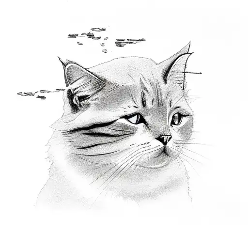 Combine the number 7 and a cat into a minimalist sketch tattoo design idea