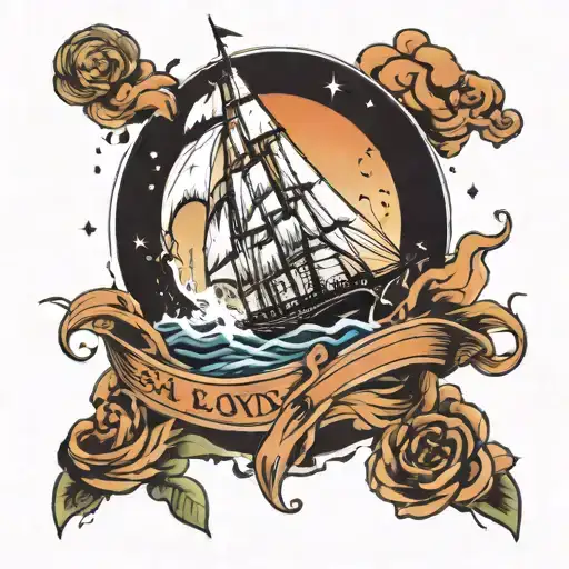 I want a sailor sailing boat through black hole tattoo. tattoo design idea