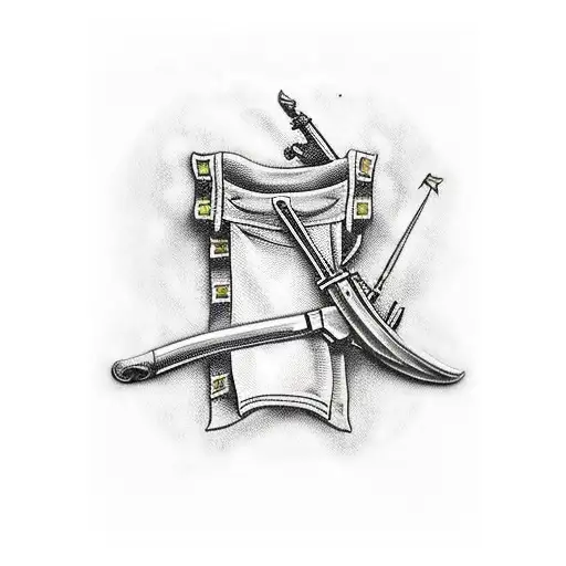 flintlock pistol, decorative cloth with oleves, and olive leaves tattoo design idea