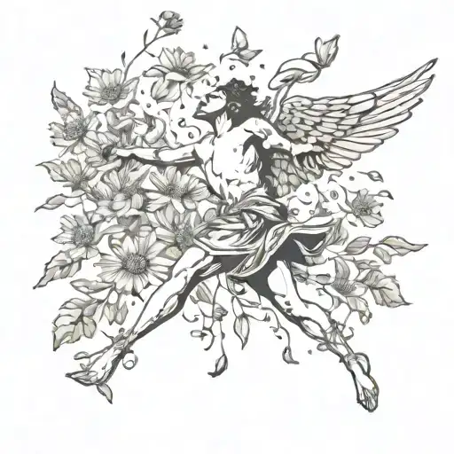 Icarus falling flowers tattoo design idea