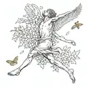 Icarus falling flowers tattoo design idea