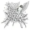 Icarus falling flowers tattoo design idea