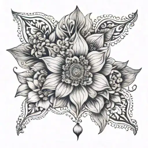 Feminine mandala with ginger flowers tattoo design idea