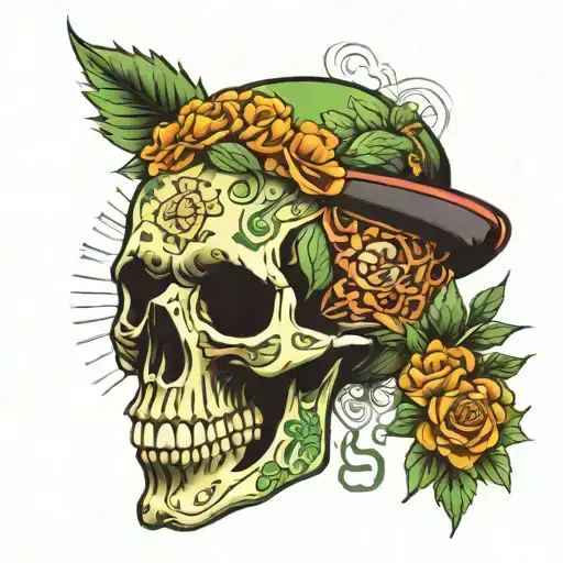 calavera marihuana  tattoo design idea