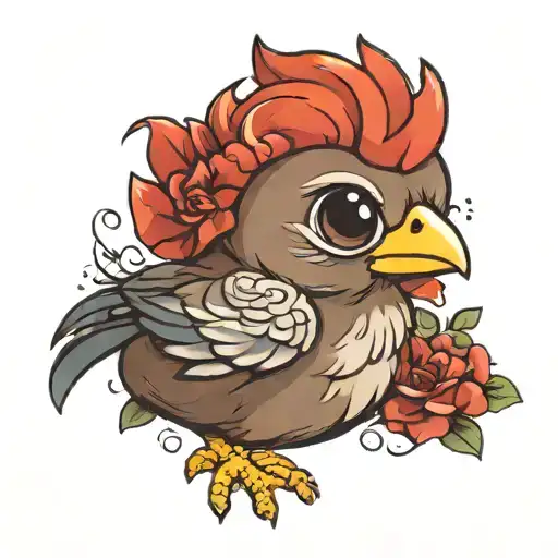 Cute Baby Chicken With A Cun tattoo design idea