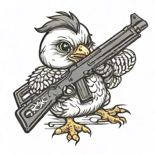Cute Baby Chicken With A Gun tattoo design idea