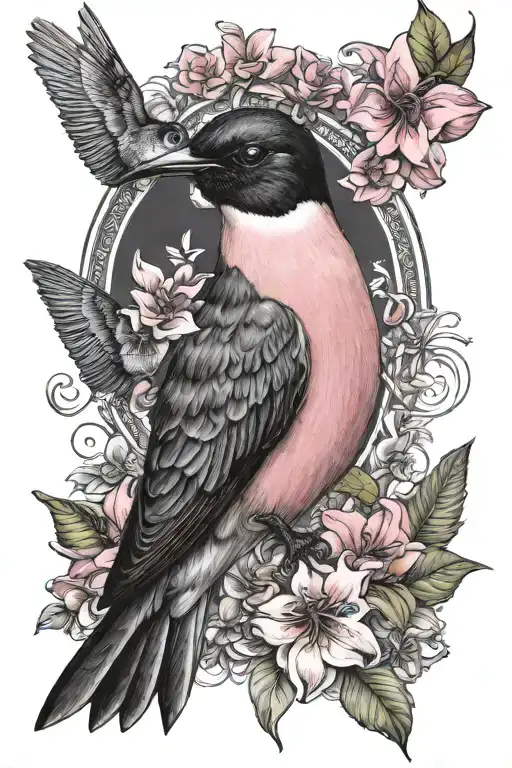 penguin hummingbird pink flamingo tattoo design idea