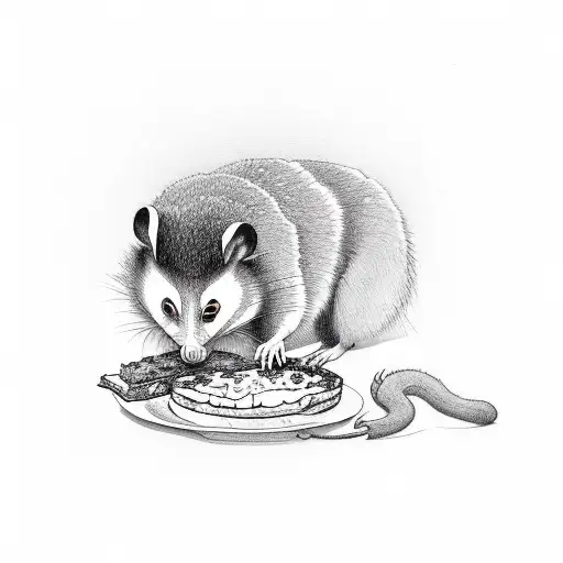 Opossum enjoying a slice of pie tattoo design idea