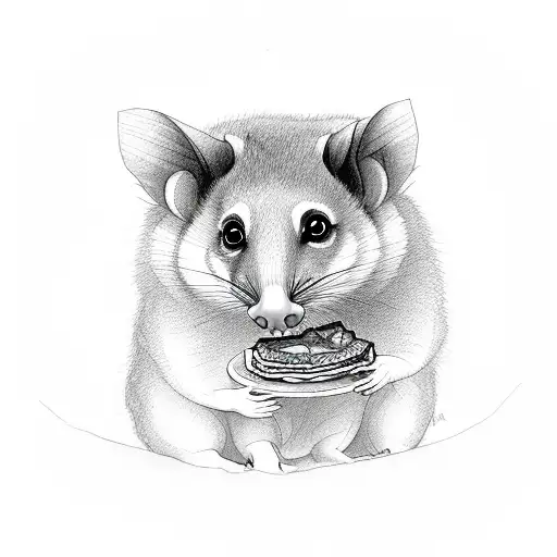 Possum enjoying a slice of pie tattoo design idea