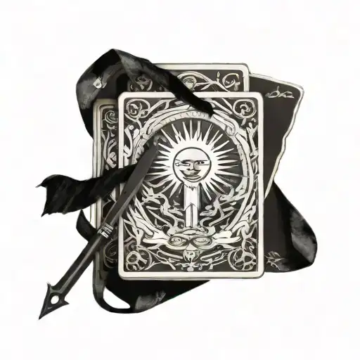 The sun tarot card with sox of swords tarot card in the back  tattoo design idea