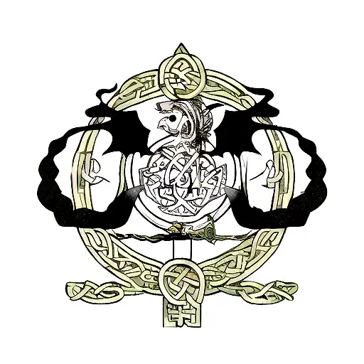 Dragon with black rose and a celtic knot tattoo design idea