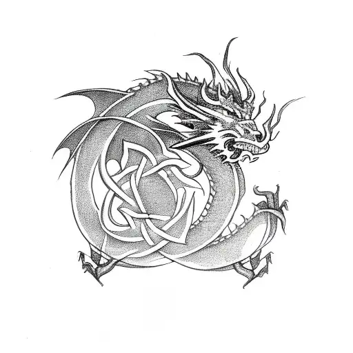 Dragon with black rose and a celtic knot tattoo design idea