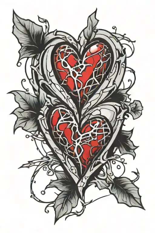 heart shaped shattered mirror tattoo design idea