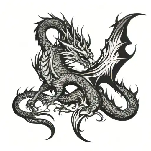 magic dragon breathing fire tattoo design idea