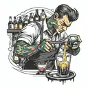 Bartender pouring colorful paint instead of drinks tattoo design idea