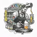 Bartender pouring colorful paint instead of drinks tattoo design idea