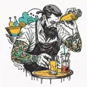 Bartender pouring colorful paint instead of drinks tattoo design idea