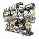 Bartender pouring colorful paint instead of drinks tattoo design idea
