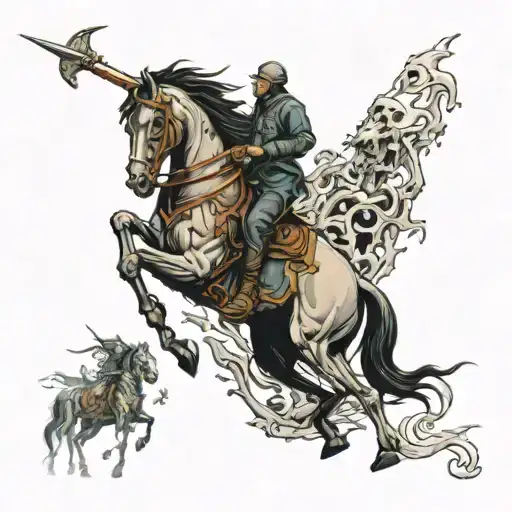 four horsemen of the apocalypse riding across a field of bones  tattoo design idea