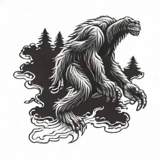 Bigfoot being abducted by ufo tattoo design idea