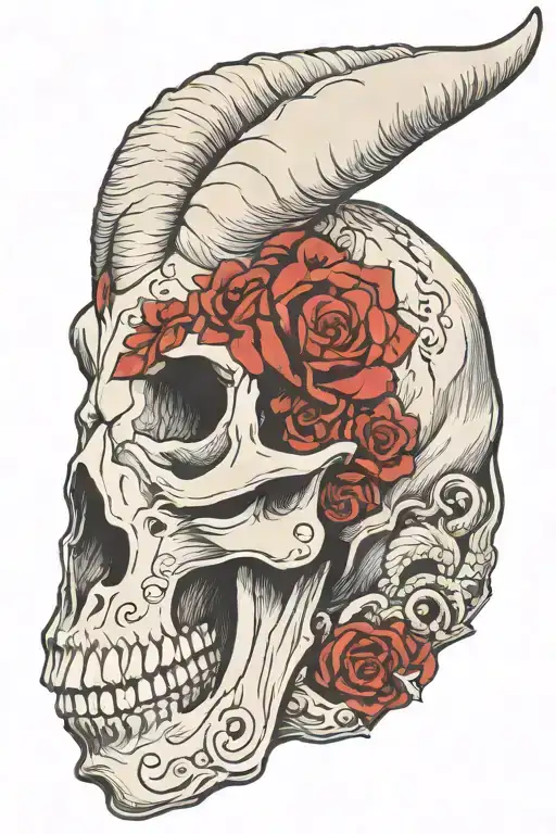 woman goat skull side view camera tattoo design idea